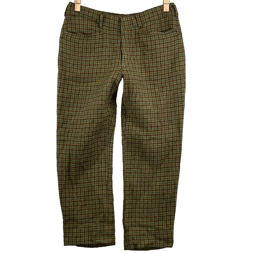 VTG 70s Custom Wool Trouser 29x23* Crop Bespoke Houndstooth Hunt Academia Dapper